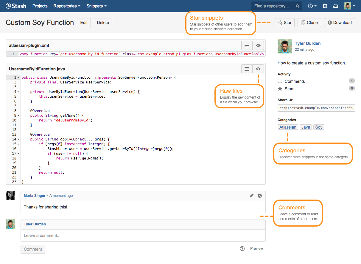 Snippets for Bitbucket Server